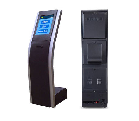 Warteschlangenkiosk mit Touchscreen und integriertem Thermodrucker für automatische Warteschlangenlösungen in verschiedenen Geschäftsumgebungen